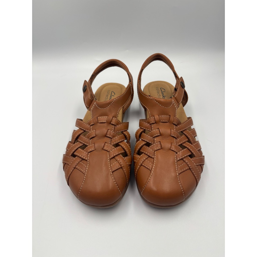 Clarks Collection Arla Glison Tan Leather Fisherman Sandals Womens 8 M Strappy - Picture 2 of 11